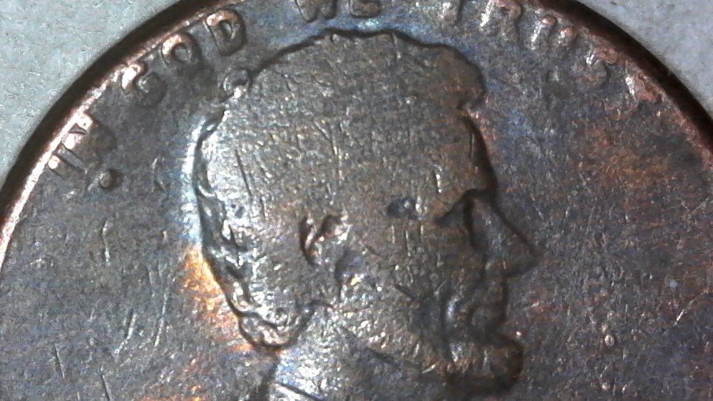1982-P-Lincoln-Cent-Struck-Through-Thick-Grease-Both-Sides!-Weights-2.5-G